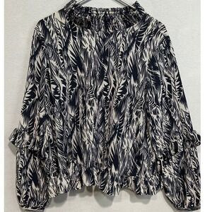 Vero Moda Ruffle Blouse Women Large Smocked Neck Flounce Sleeve Boho Tropical